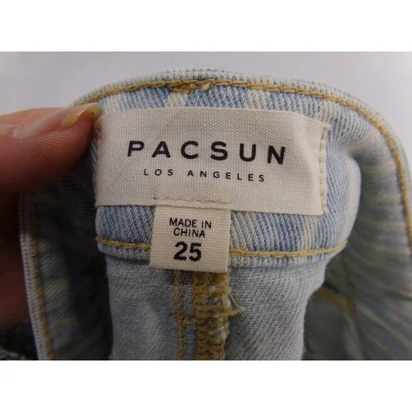 PacSun Women’s Blue Denim Cut Off  Mini Jean Skirt Striped Size 25 - Picture 4 of 7